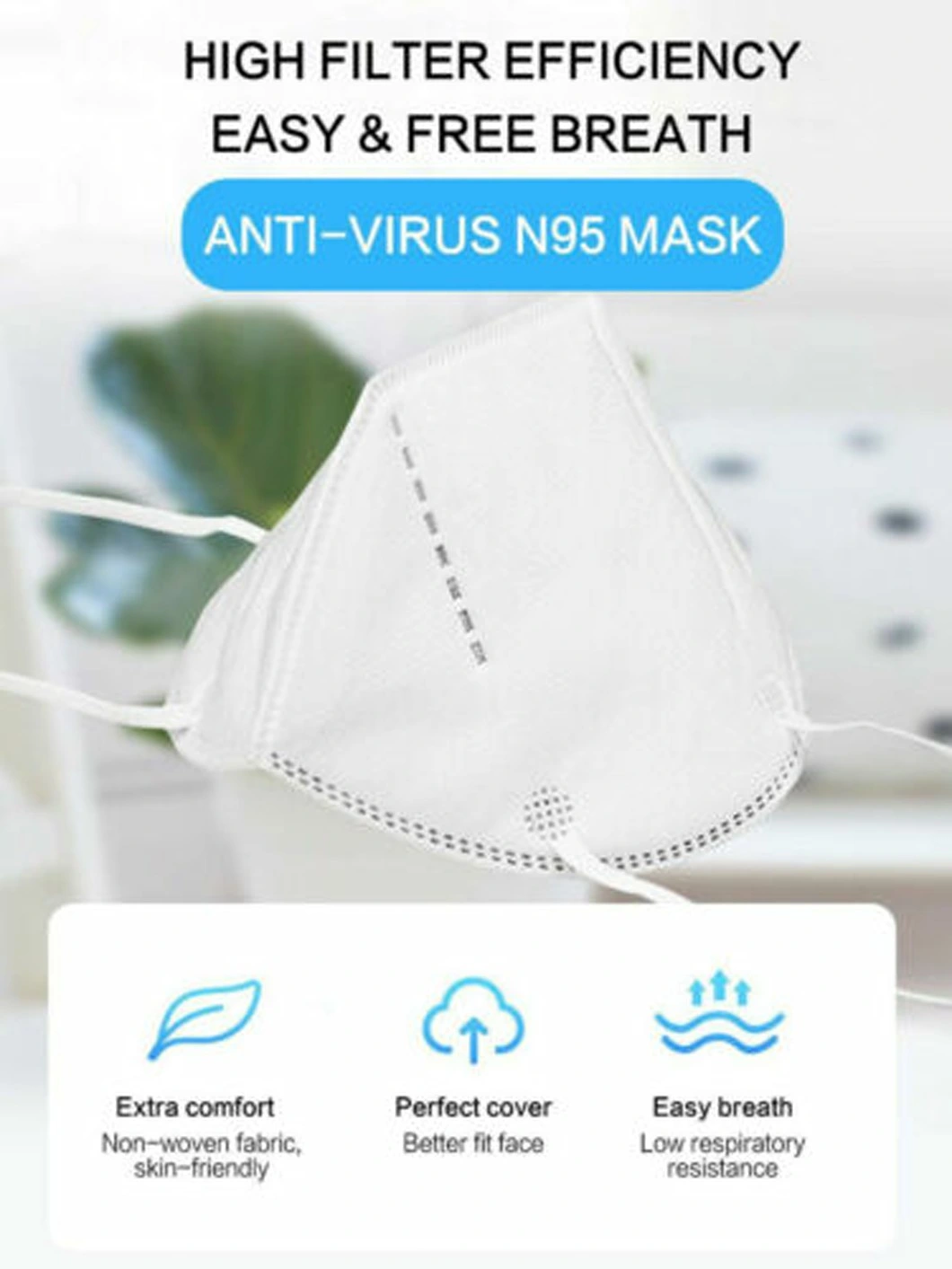 Ffp2 Kn95 N95 Face Mask with Vent Valve Hygienic Anti Bacterial Pollen Surgical Ffp3 Respirator with Tie on and Valve for Medical Use